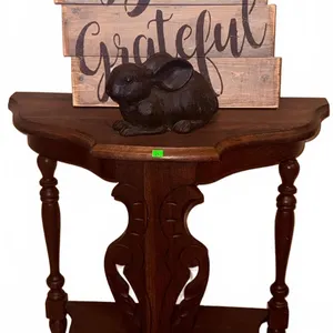 Wood Side Table, Rustic Wood Plaque and Decorative Rabbit Figurine