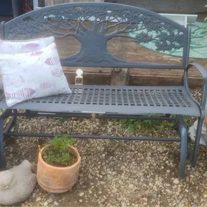 Metal Outdoor Bench with Tree Design and Accessories