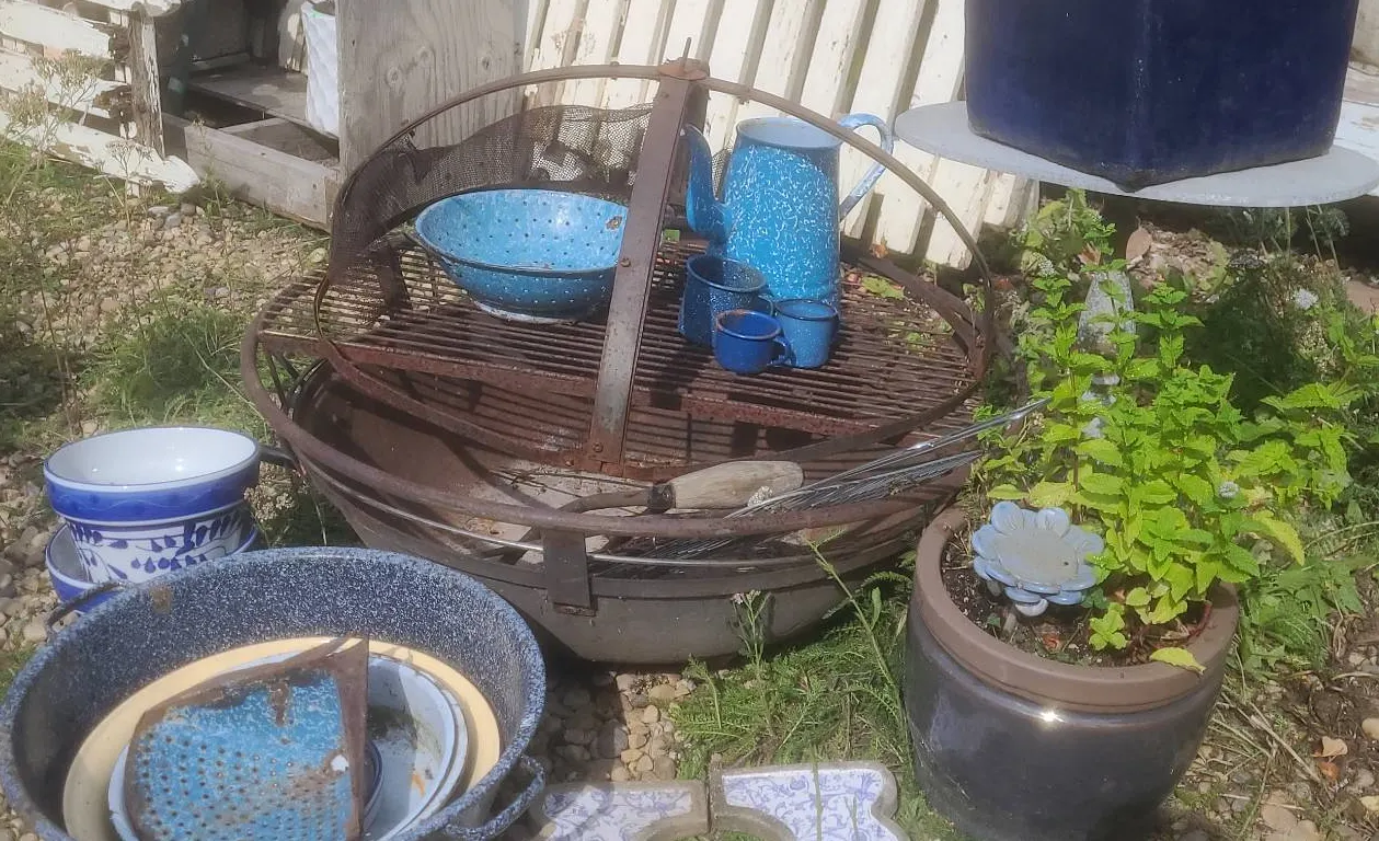 Blue Enamelware, Bowls, Planters, and Garden Decor