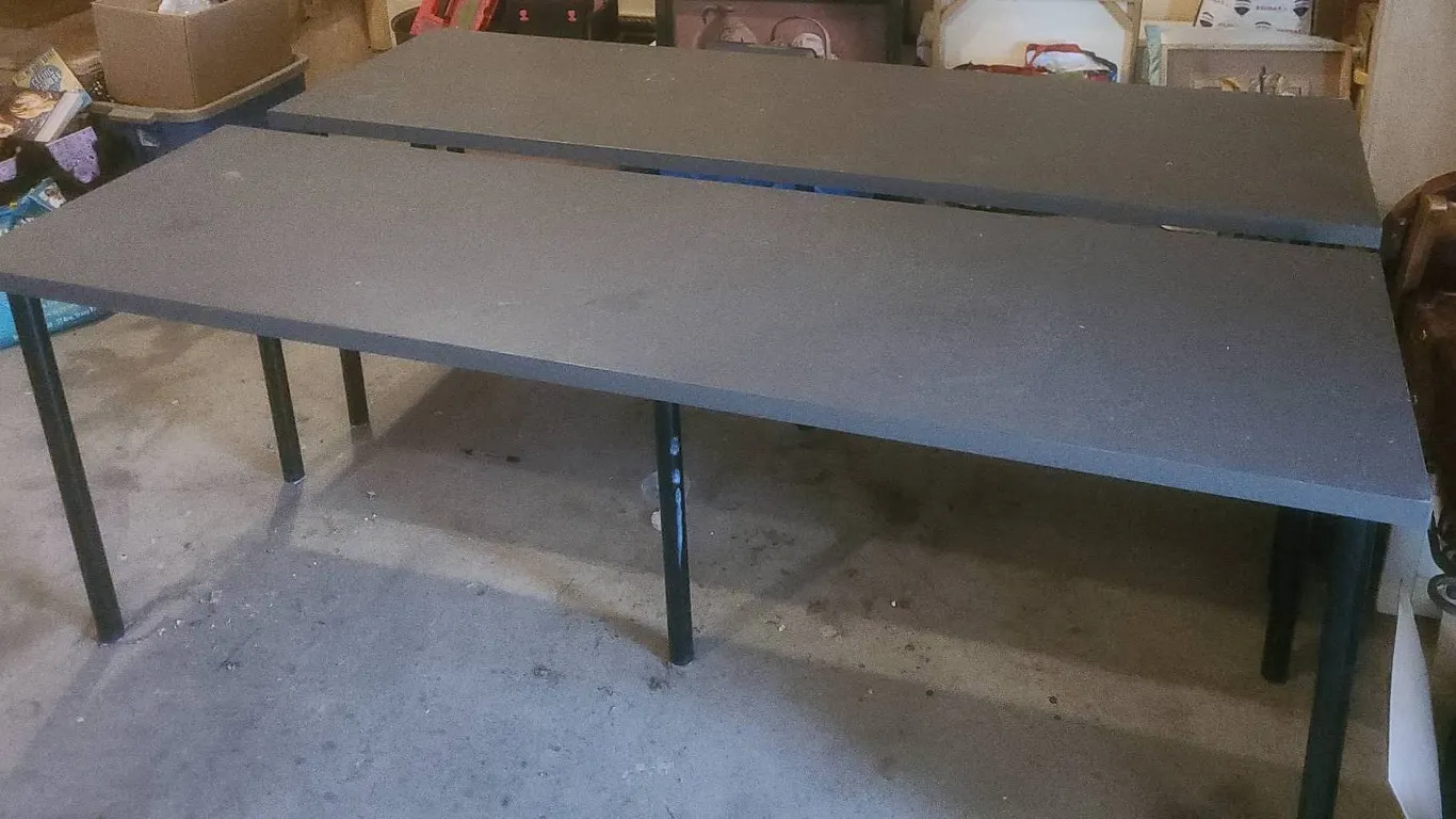 Large Rectangular Grey Utility Tables with Metal Legs