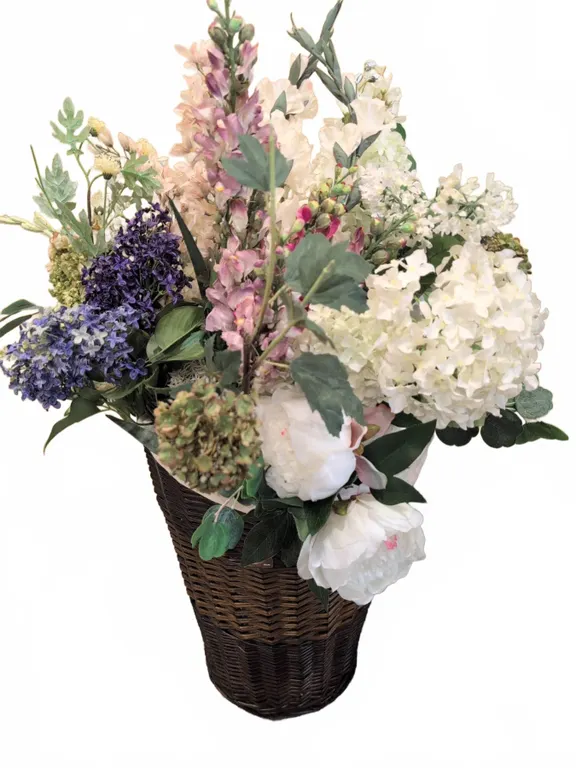 Artificial Floral Arrangement in Wicker Basket
