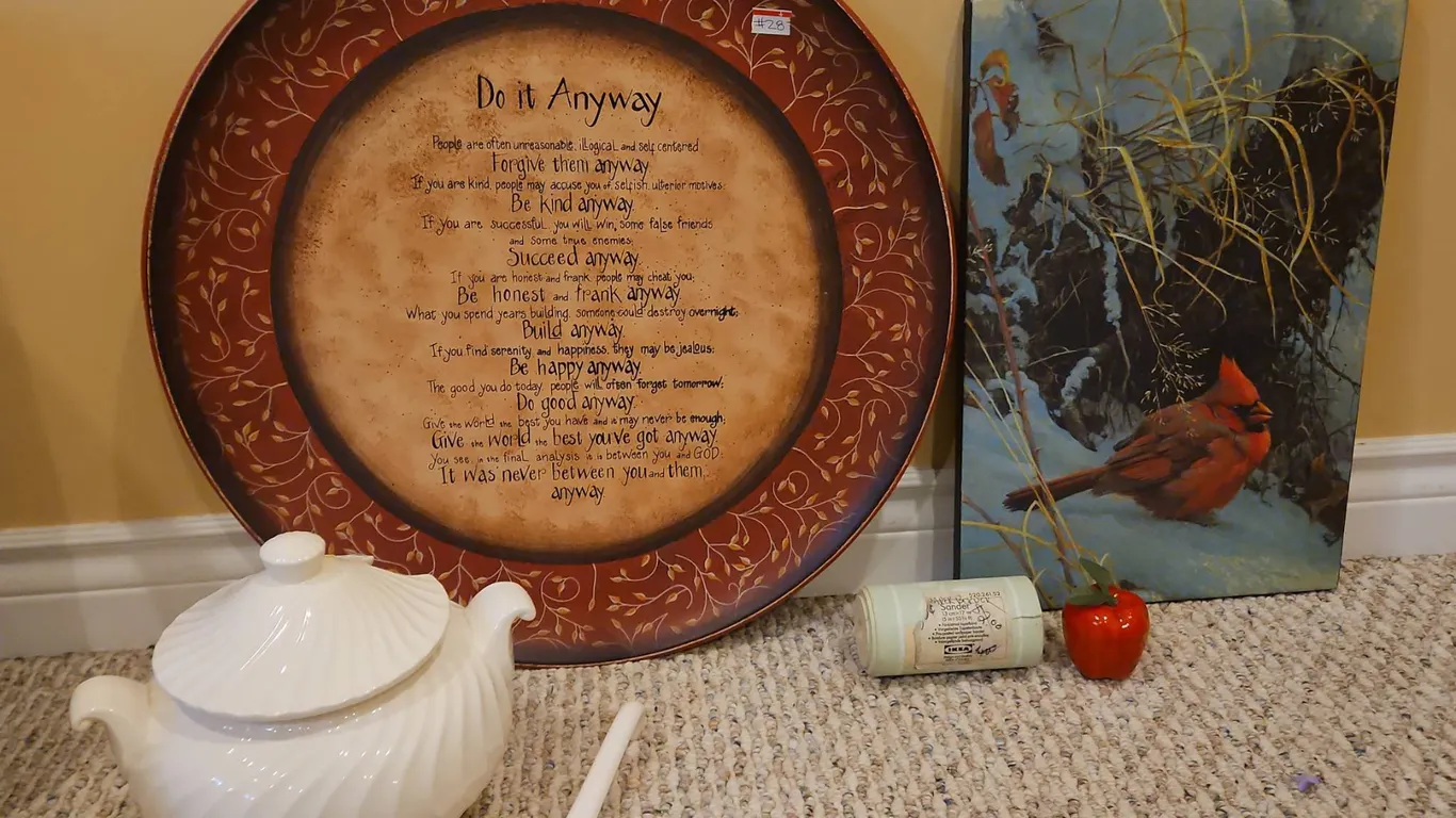 Decorative Plate, Cardinal Canvas, Soup Tureen with Ladle, IKEA Sander Border and Ceramic Apple