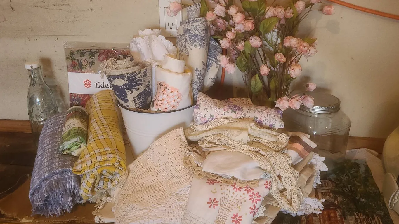Table Linens, Lace Doilies, Fabric Yardage and Artificial Flowers