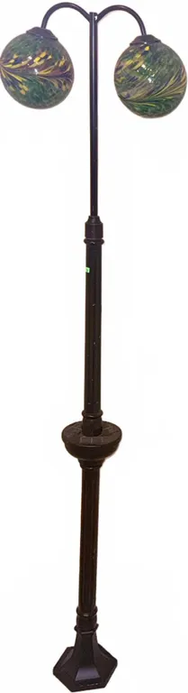 Metal Floor Lamp with Green Swirled Glass Shades and Two-Tier Candle Chandelier
