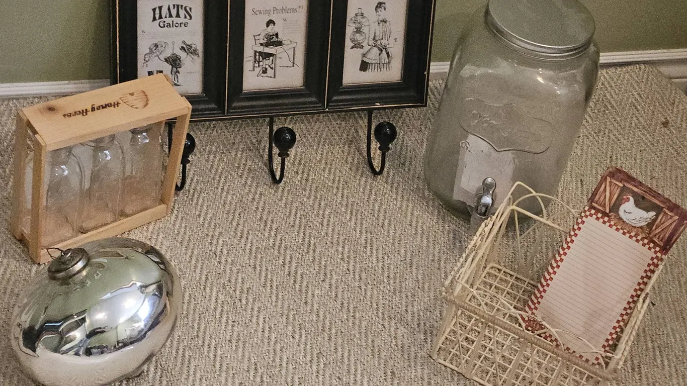 Home Decor Items Including Glass Jars and Wall Hook Rack