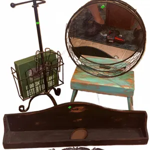 Home Decor Lot: Hooks, Shelf, Stool, Mirror, Rack