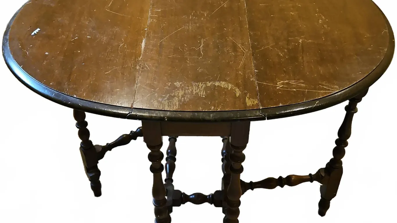 Oval Drop-Leaf Wooden Side Table with Drawer