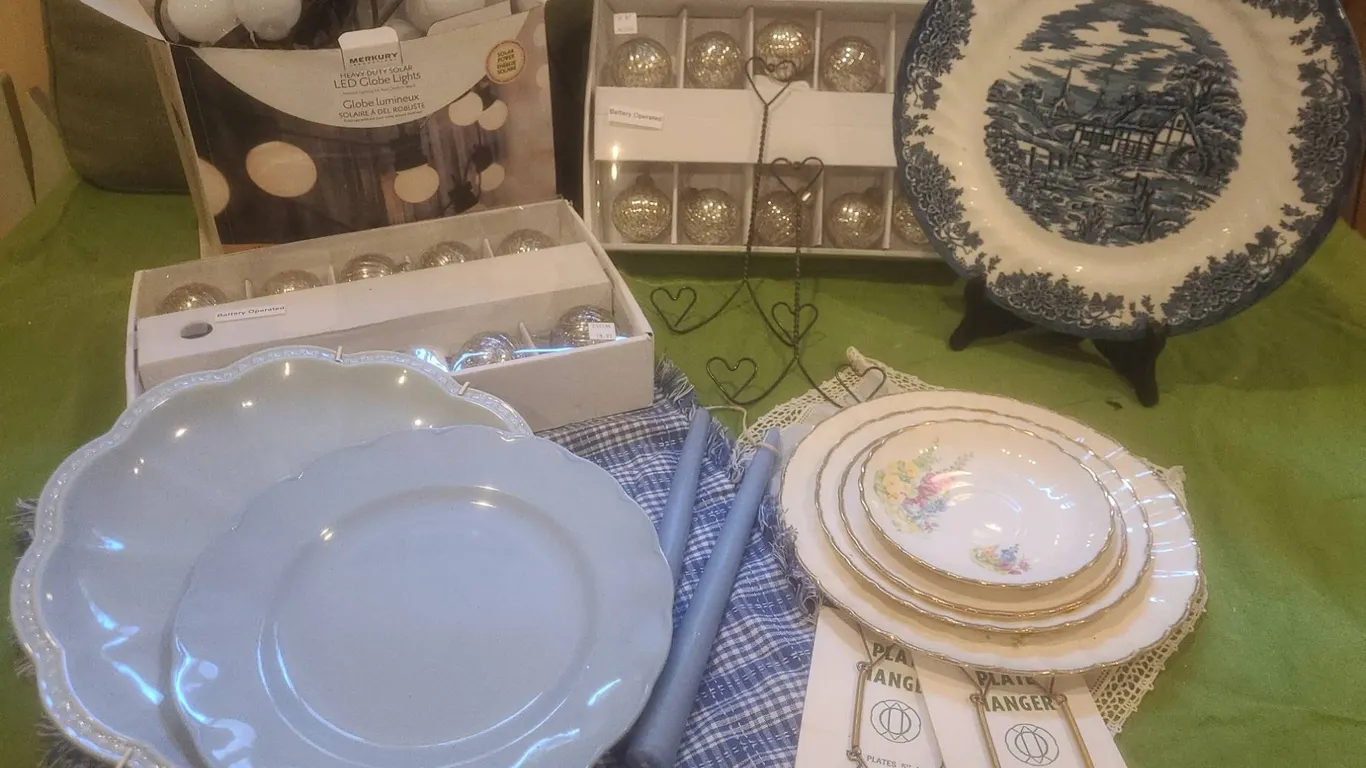 Plates, LED Globe Lights, Hanging Hearts, and Table Decor Lot