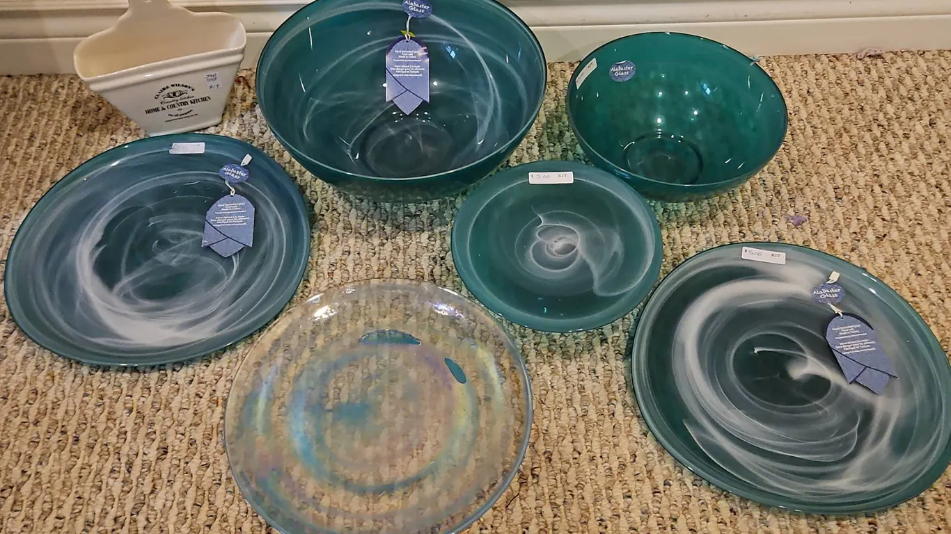 Alabaster Glass Kitchenware Set and Claire Wilson's Wall Pocket