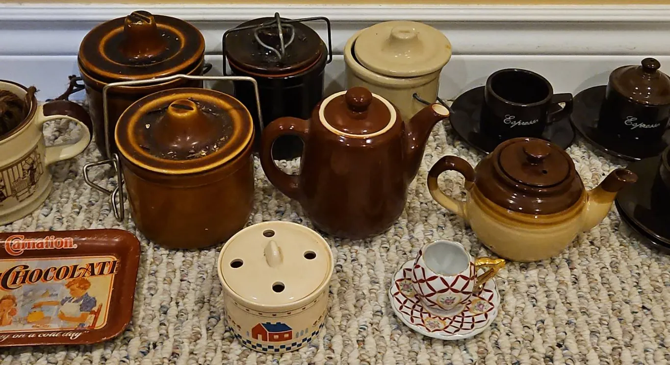 Stoneware and Ceramic Teapots, Mugs, Canisters, and Cups Lot
