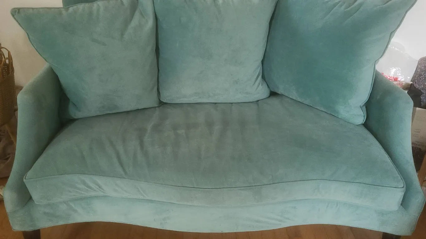 Southern Furniture Company Turquoise Polyester Loveseat with Brass Castors