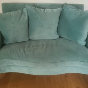 Southern Furniture Company Turquoise Polyester Loveseat with Brass Castors