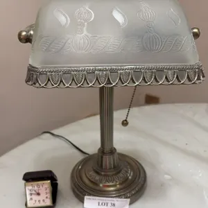 Frosted Glass Bankers Lamp and Foldable Clock