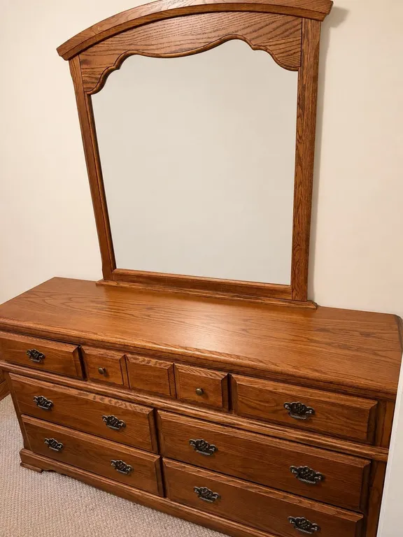 Large Wood Dresser with Mirror, 6ft Tall, 66in x 18.5in