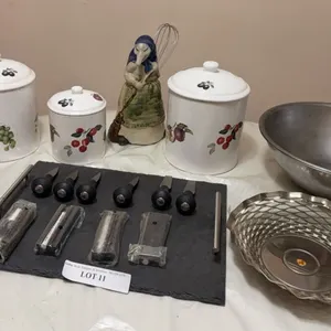 Kitchenware Lot With Canisters, Utensils, and Bowls