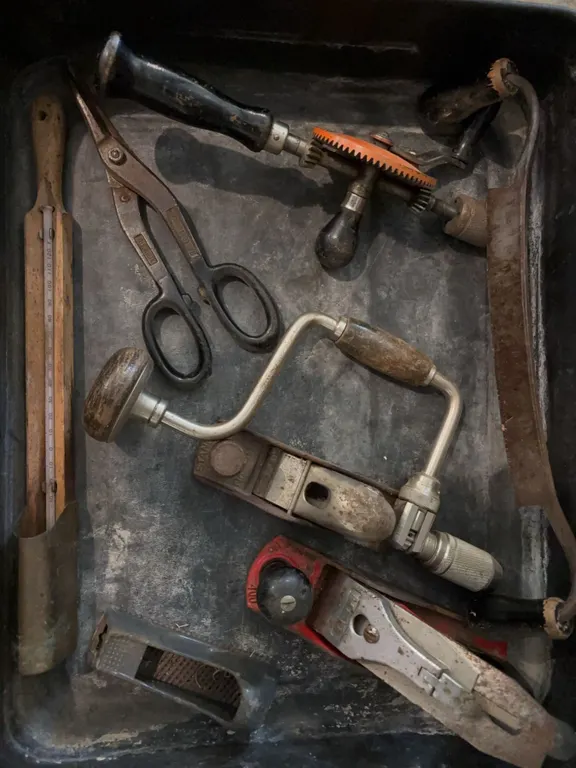 Antique and Vintage Tool Lot With Stanley Planer and Hand Drills