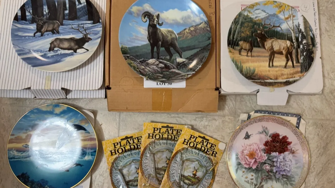 5 Wildlife and Floral Collector Plates with Holders