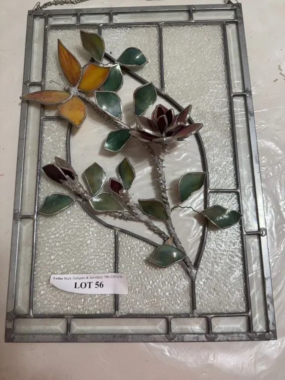 Stained Glass Floral Panel With Metal Accents