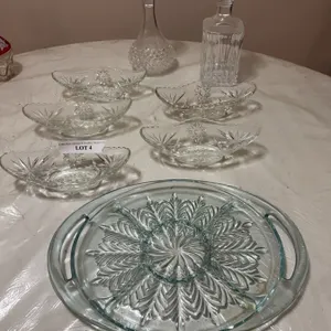 Pressed Glass Dishes and Cut Glass Decanters Group