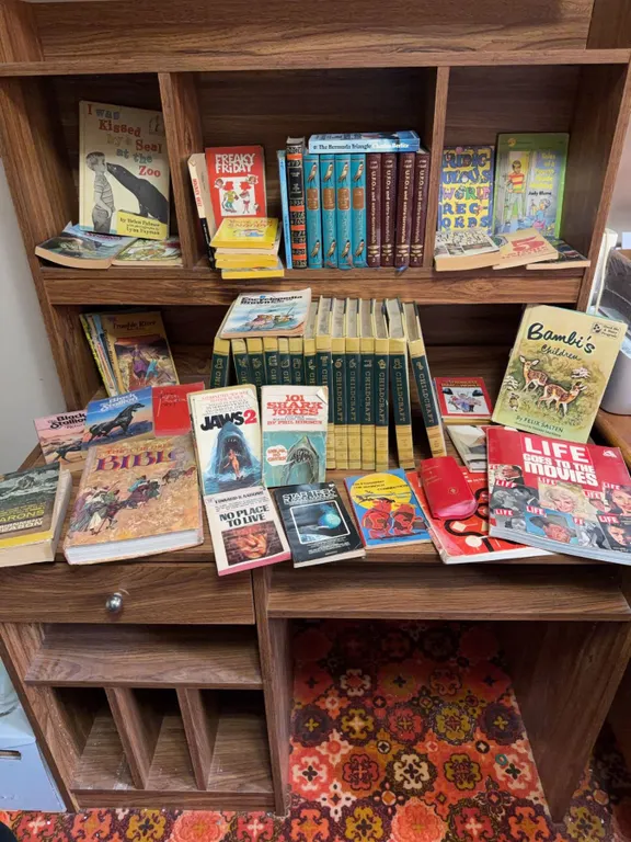 Wooden Desk With Assorted Vintage Books
