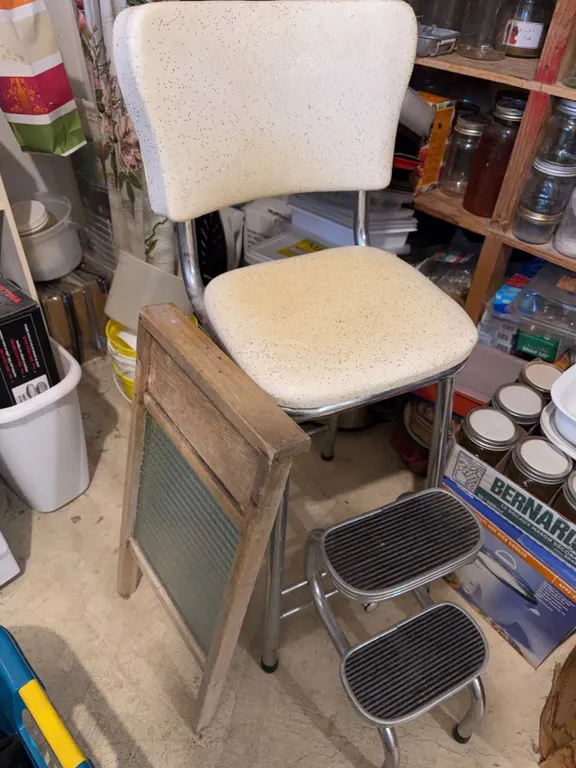 Retro Chrome Step Stool and Glass Washboard