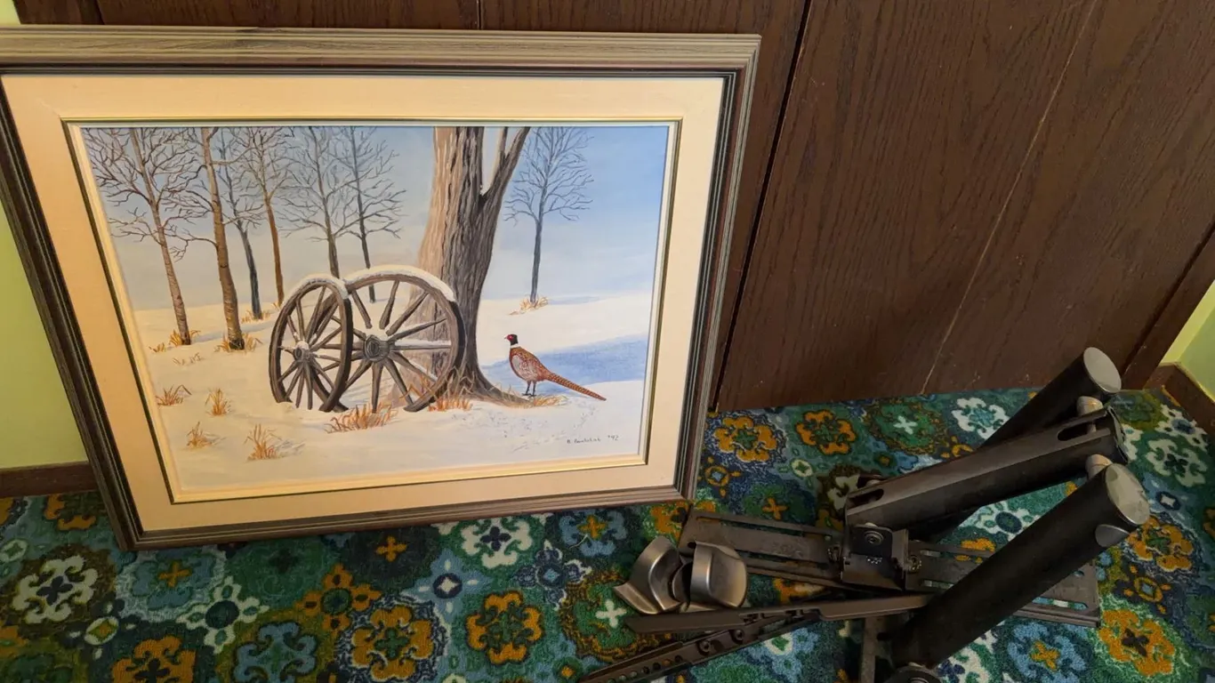 Framed Winter Landscape Painting and TV Mounting Brackets