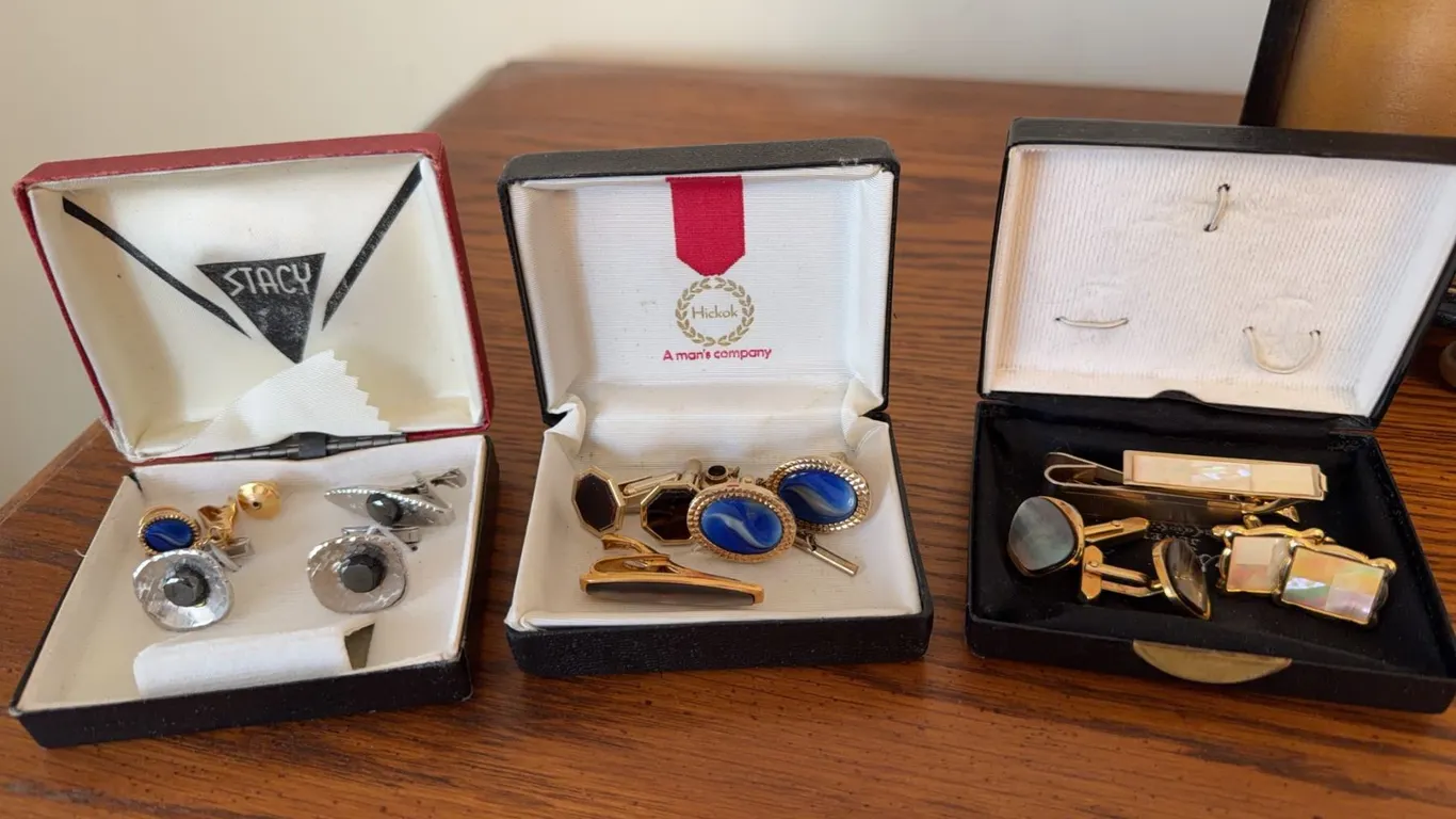 Vintage Cufflinks and Tie Clips in Boxes