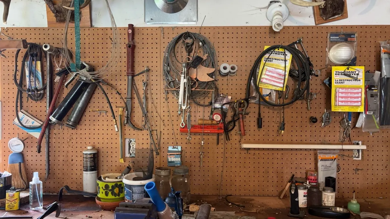 Workshop Tools and Supplies on Wall