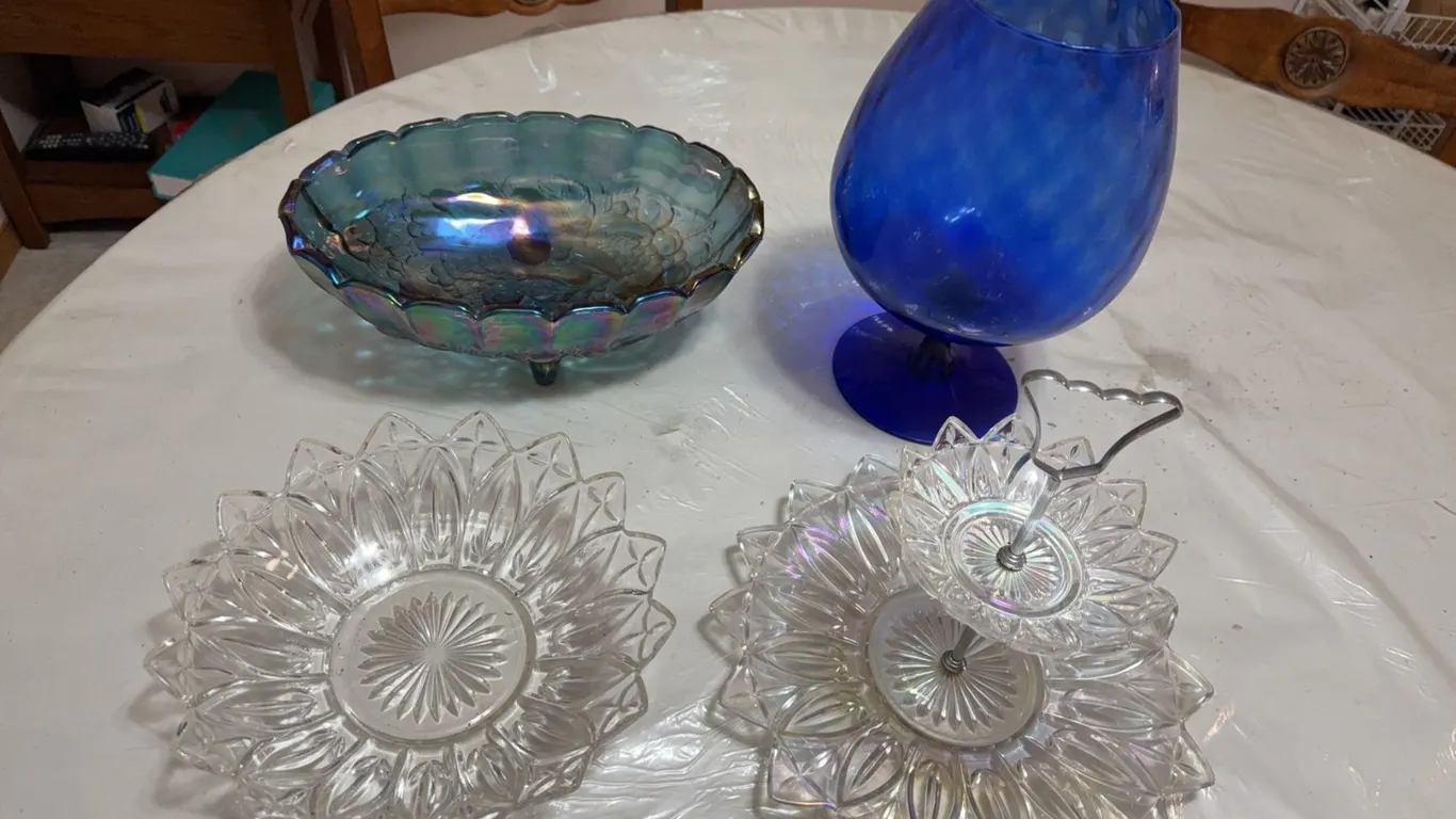 Iridescent and Cobalt Blue Glassware
