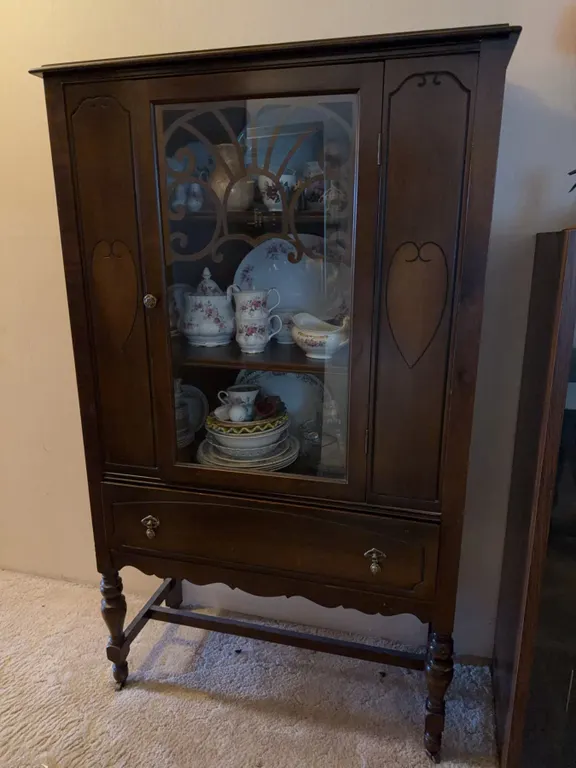 Wooden Display Cabinet With Glass Door, 5ft Tall