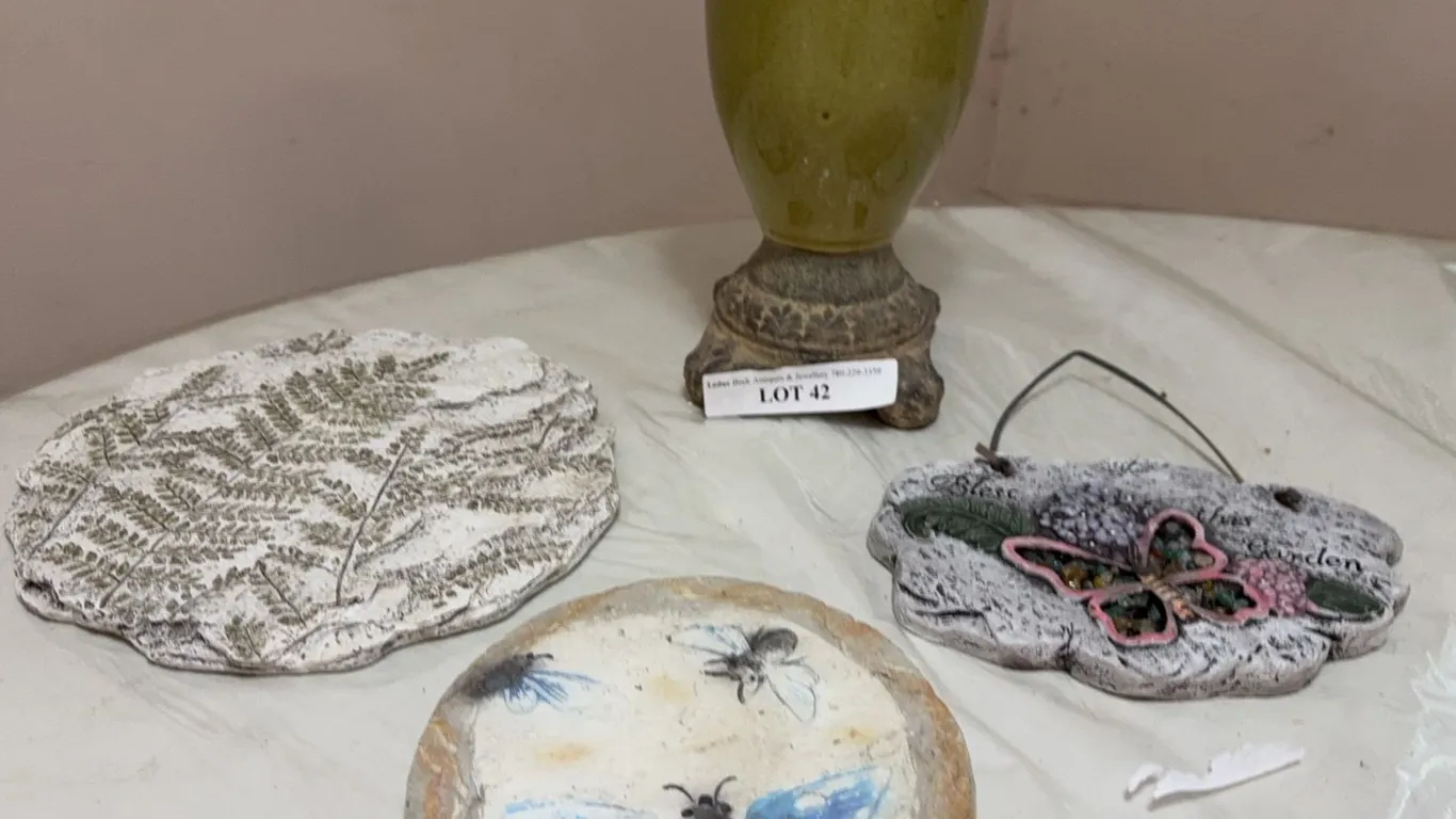 Decorative Garden Plaques and Green Glazed Vase