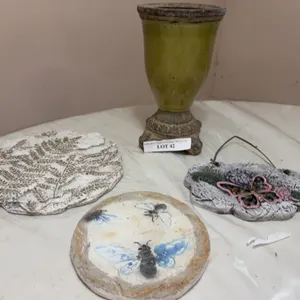 Decorative Garden Plaques and Green Glazed Vase