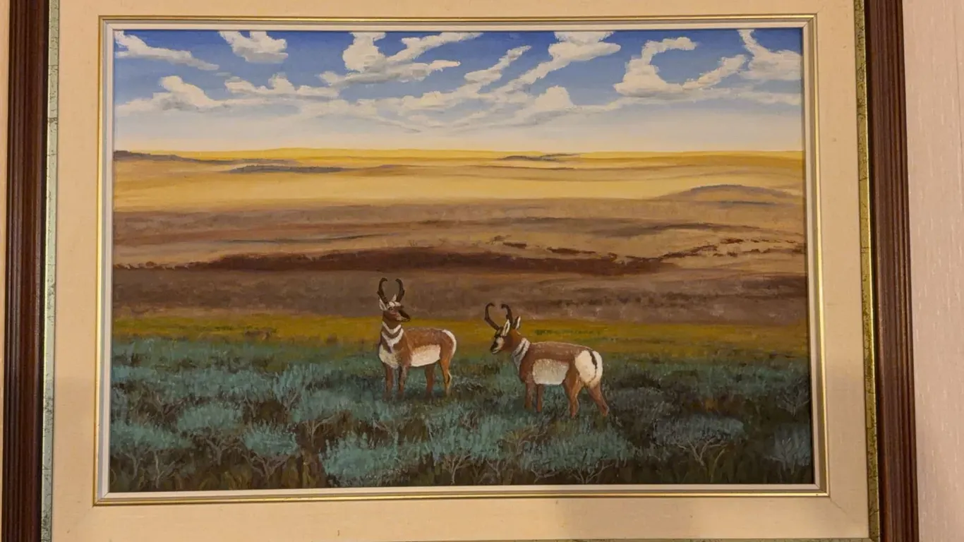 Original 31 x 23 Painting of Pronghorns in Western Landscape
