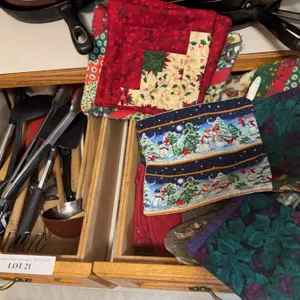 Kitchen Utensils and Quilted Pot Holders