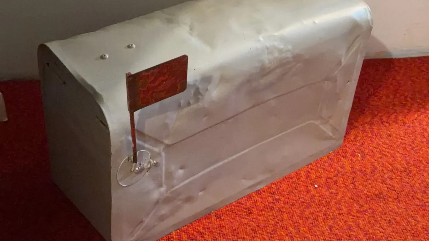 Metal Mailbox with Red Flag