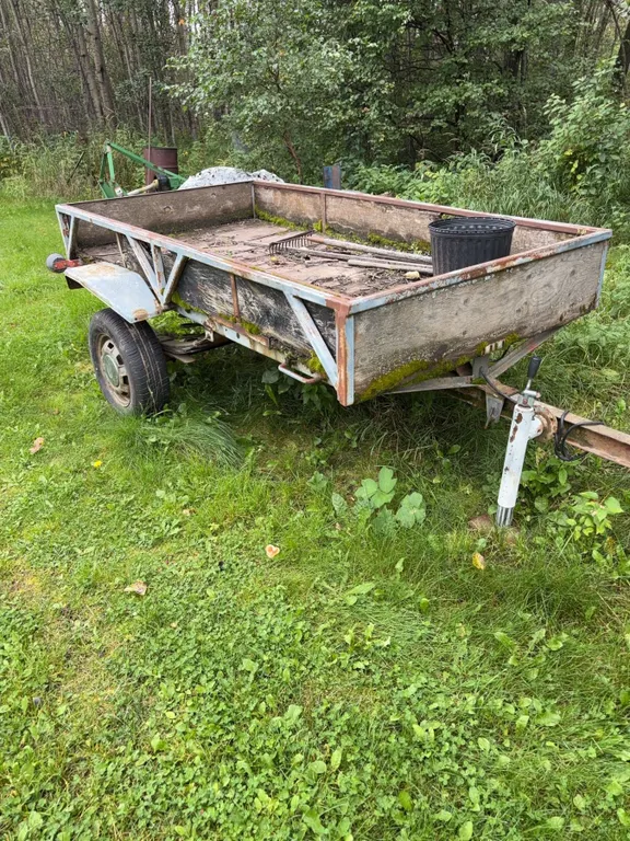Utility Trailer with Metal Frame and Wooden Bed