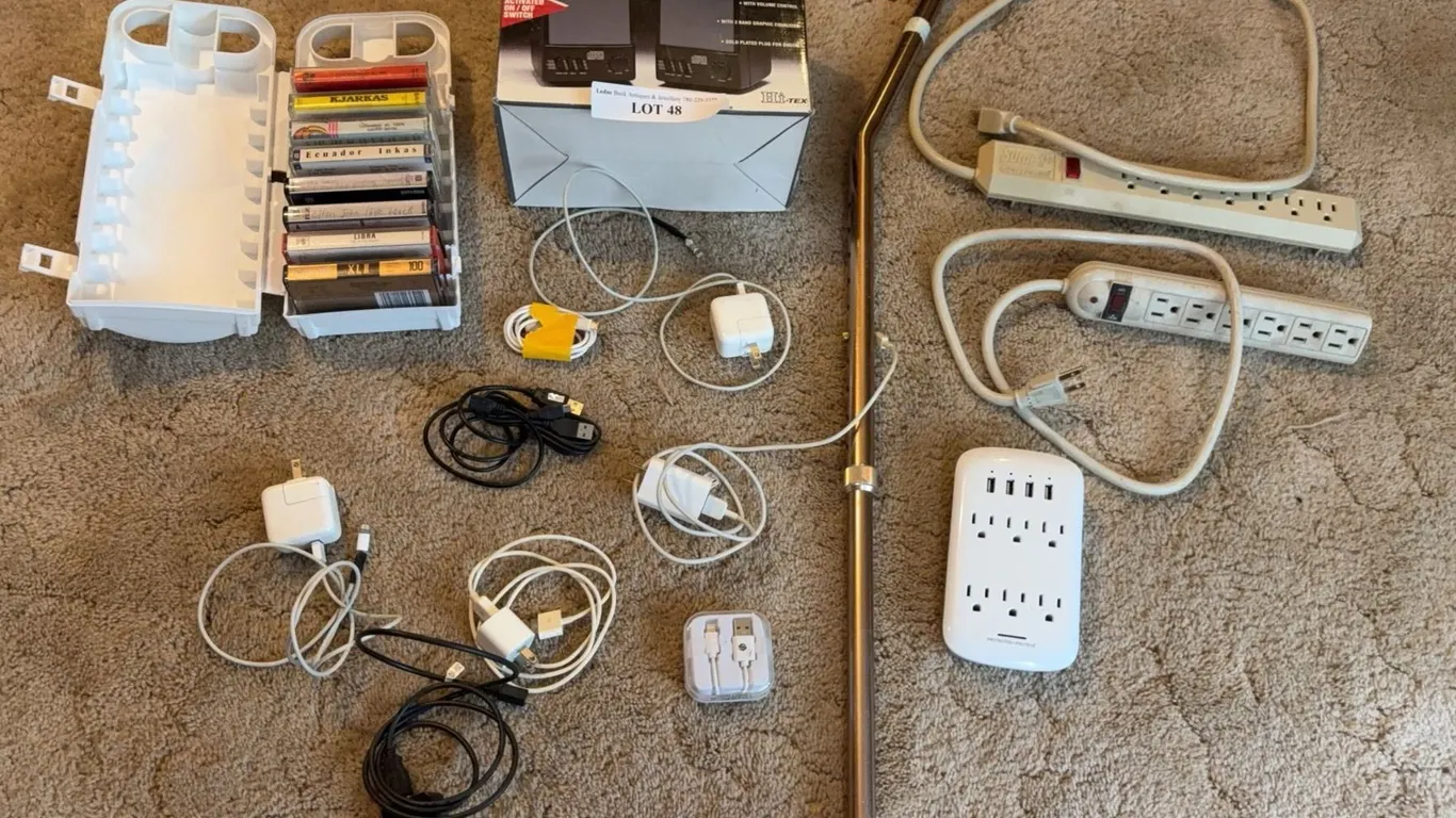 Audio Cassettes, Power Strips, Speakers, Chargers, Cane