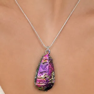 Silver(13g),  Rainbow Titanium Aura Quartz Necklace App 18" Retail value $200