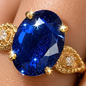 10k(2.7g), Blue Sapphire (4ct), Lab Diamond (0.06ct) Ring, Size 7 Retail value $3500