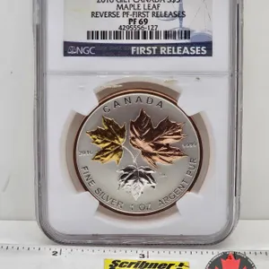 RCM Issue: A Historic Reign 2016 Gilt Canada $5 Maple Leaf : Fractional Reverse Proof Coin : 1oz (Fi
