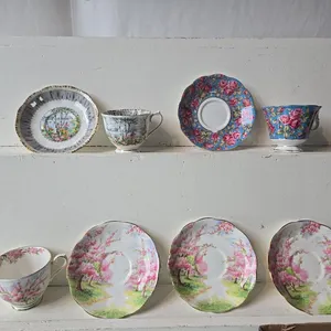3 - Tea Cups & Saucers, RA Blossom Time, Silver Birch & Harewood