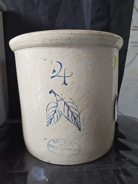 4 Gal. Red Wing Birch Leaf Crock - chips on inside of rim