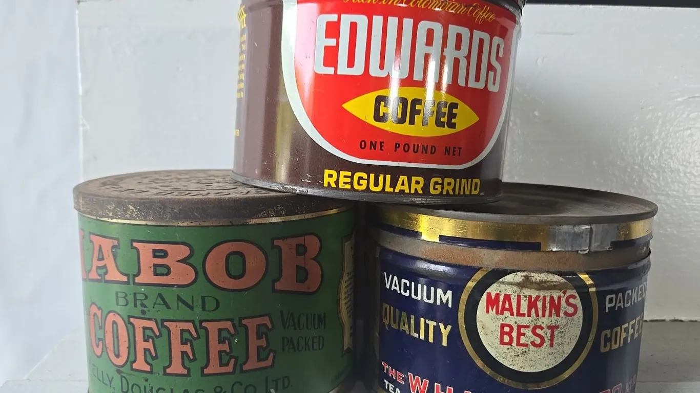 3 - 1lb. coffee tins, Nabob, Edwards & Malkin's Best