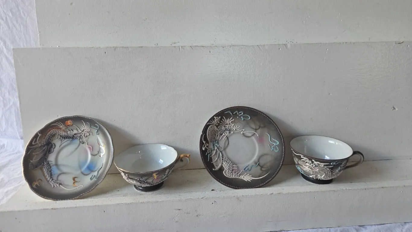 2 - Made in Japan Dragon cups & saucers