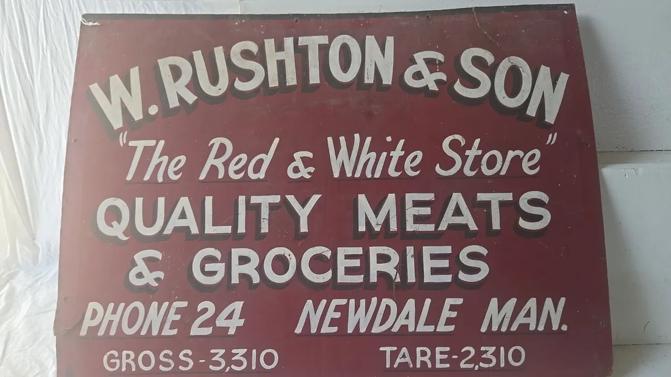 W. Rushton & Sons Red & White Store Sign - original