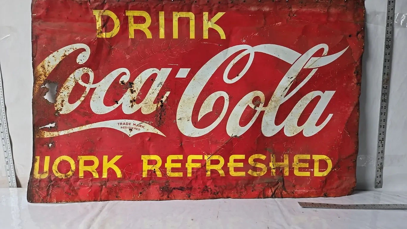 Coca-cola "Drink Work Refreshed" Sign - original