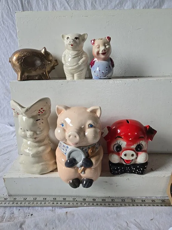 Pig Cookie Jar - chipped, piggy banks & piggy pitcher