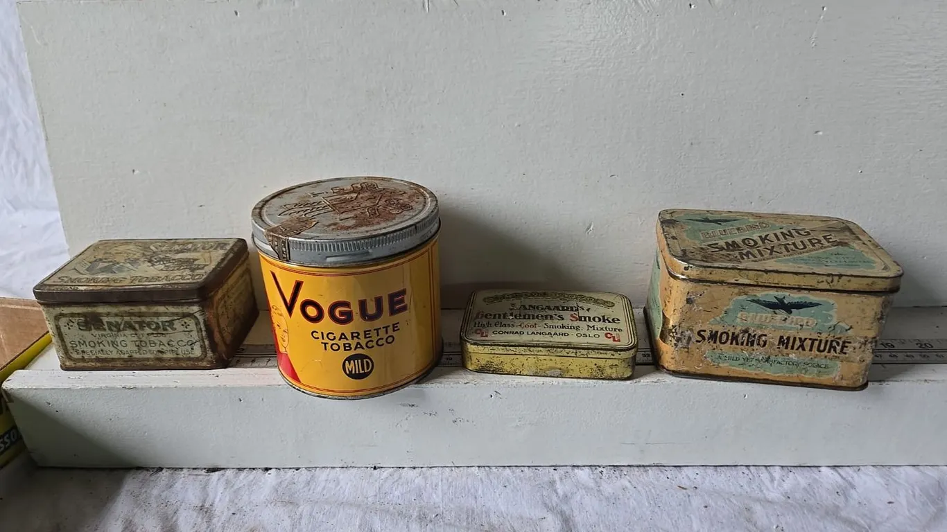 4 - Tobacco Tins; Vogue, Senator, BlueBird & Langaard's