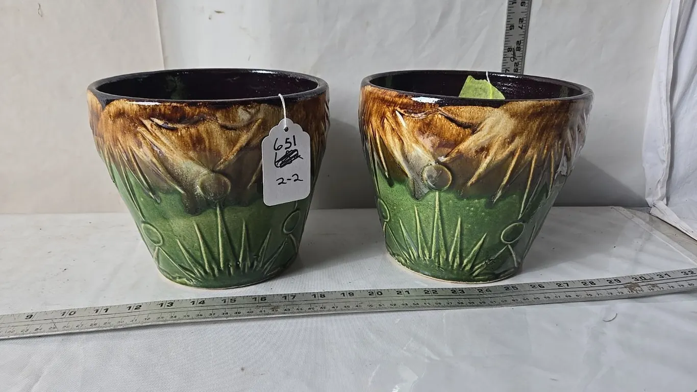 2 - Pottery Flower Pots, 8" dia.
