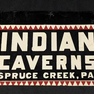 TIN LICENSE PLATE TOPPER BOOSTER PLATE SIGN INDIAN CAVERNS SPRUCE CREEK PA PENNSYLVANIA PENN
